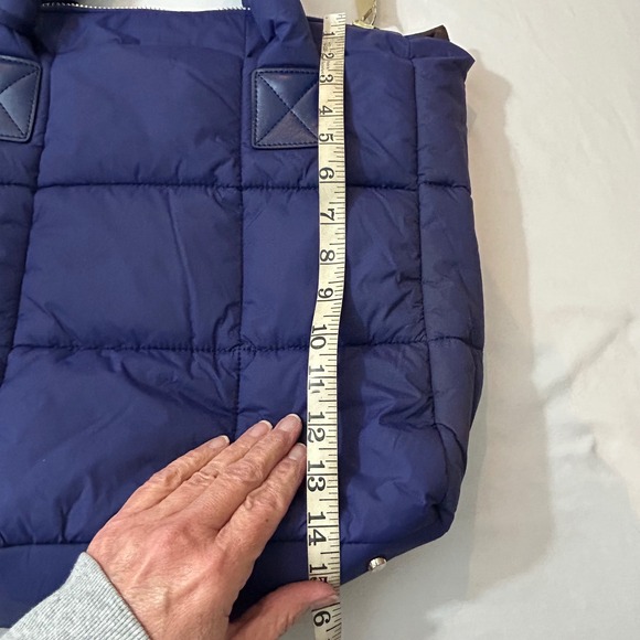 Courage B Blue Puffy Quilted Tote Bag with Gold Tone Logo Charm - Picture 11 of 12